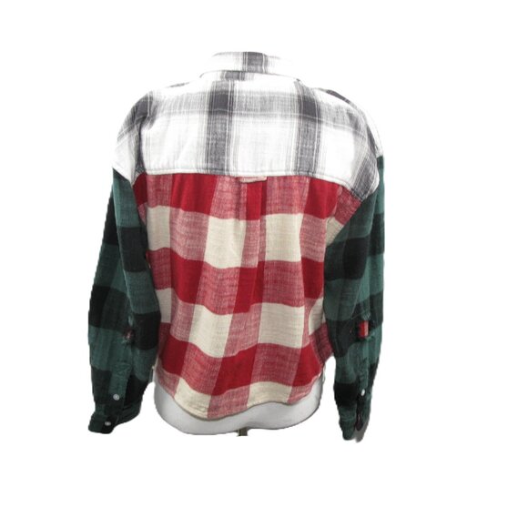 American Eagle Color Block Cropped Button Front Flannel Top Size Medium - Picture 5 of 7